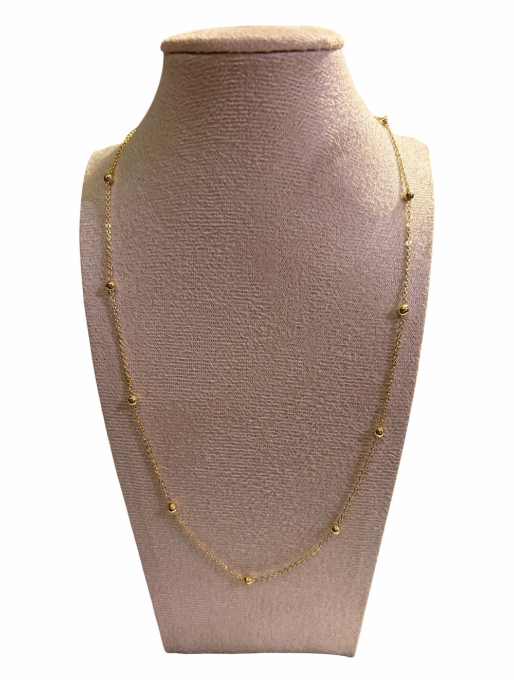 Delicate Gold Plated Bead Station Necklace - Women's Jewelry